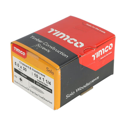 200x Timco 10G 5mm Solo Wood Screws Zinc Yellow Pozi Countersunk 20mm - 120mm