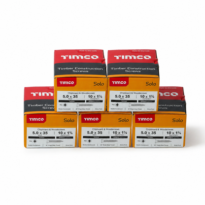 1000x Timco 10G 5mm Solo Wood Screws Yellow Pozi Countersunk Chipboard 25mm - 100mm