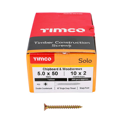 200x Timco 10G 5mm Solo Wood Screws Zinc Yellow Pozi Countersunk 20mm - 120mm