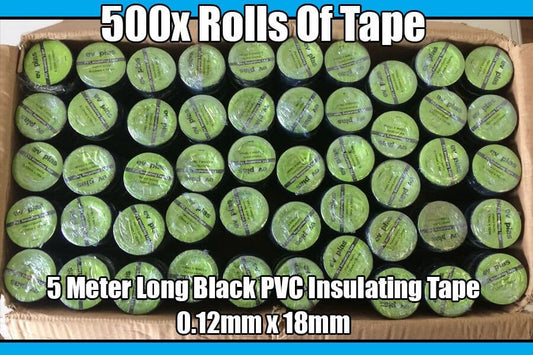 500x 5 Meter Rolls of Black PVC/Electrical/Insulating Tape