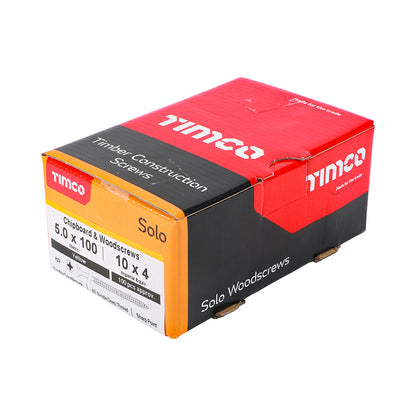 200x Timco 10G 5mm Solo Wood Screws Zinc Yellow Pozi Countersunk 20mm - 120mm