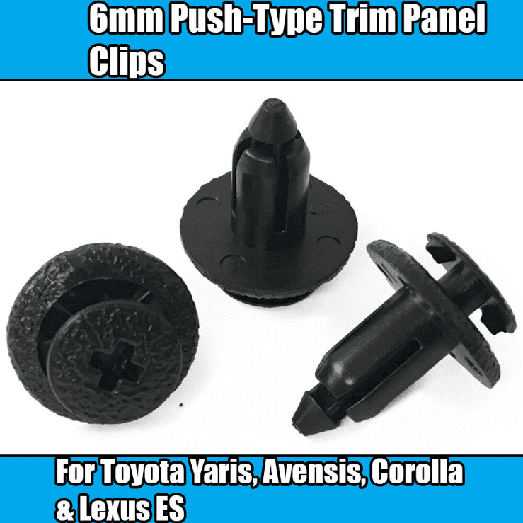 50x 6mm Black Plastic Clips for Toyota Yaris, Avensis, Corolla Trim Panel