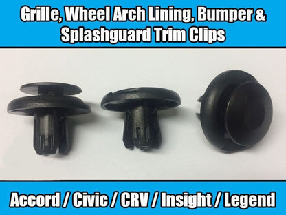 50x Black Plastic Clips for Honda Grille Wheel Arch Lining Bumper Splashguard