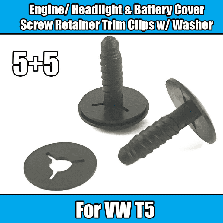 5x (5+5) Plastic Screw w/ Washer for VW T5 Engine Headlight Battery Cover