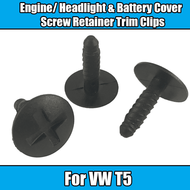 5x Black Screw Retainer Trim Clips for VW T5 Engine Headlight Battery Cover