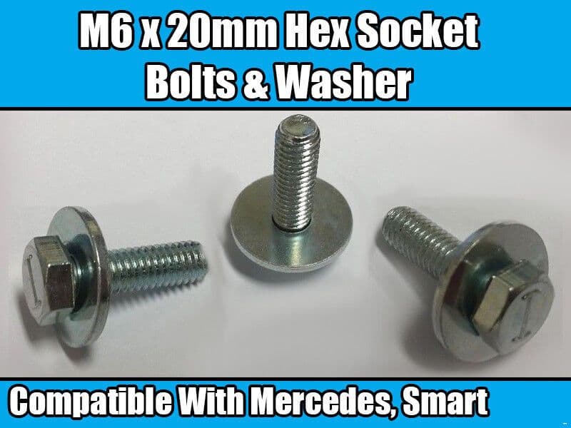 5x M6x20mm Metal Hex Socket Bolts & Washers for Mercedes Benz & Smart Cars
