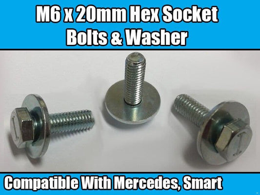 5x M6x20mm Metal Hex Socket Bolts & Washers for Mercedes Benz & Smart Cars