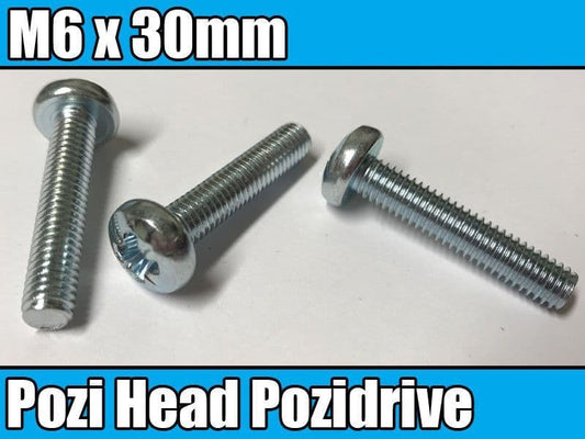 5x Machine Screw M6X30mm Pozi Head Pozidrive Bolts