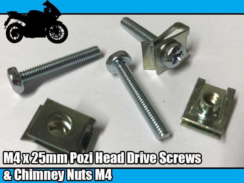 5x Motor Bike Cycle M4 Spire Chimney Lug Nut Clips  25mm Machine Screw Bolt Pozi