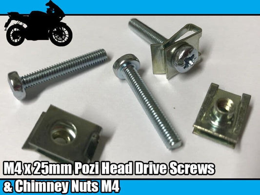 5x Motor Bike Cycle M4 Spire Chimney Lug Nut Clips  25mm Machine Screw Bolt Pozi