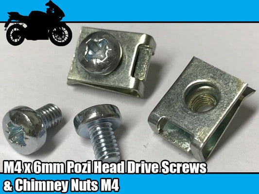 5x Motor Bike Cycle M4 Spire Chimney Lug Nut Clips & 6mm Machine Screw Bolt Pozi