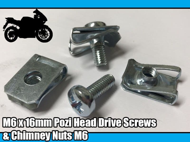 5x Motor Bike Cycle M6 Spire Chimney Lug Nut Clip & 16mm Machine Screw Bolt Pozi