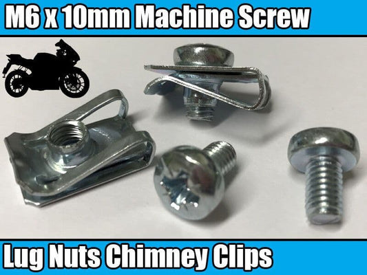 5x Motor Bike Cycle M6 Spire Chimney Lug Nut Clips 10mm Machine Screw Bolt Pozi