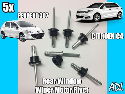5x Rivets for Citroen C4 Boot Lid Window Wiper Motor Metal