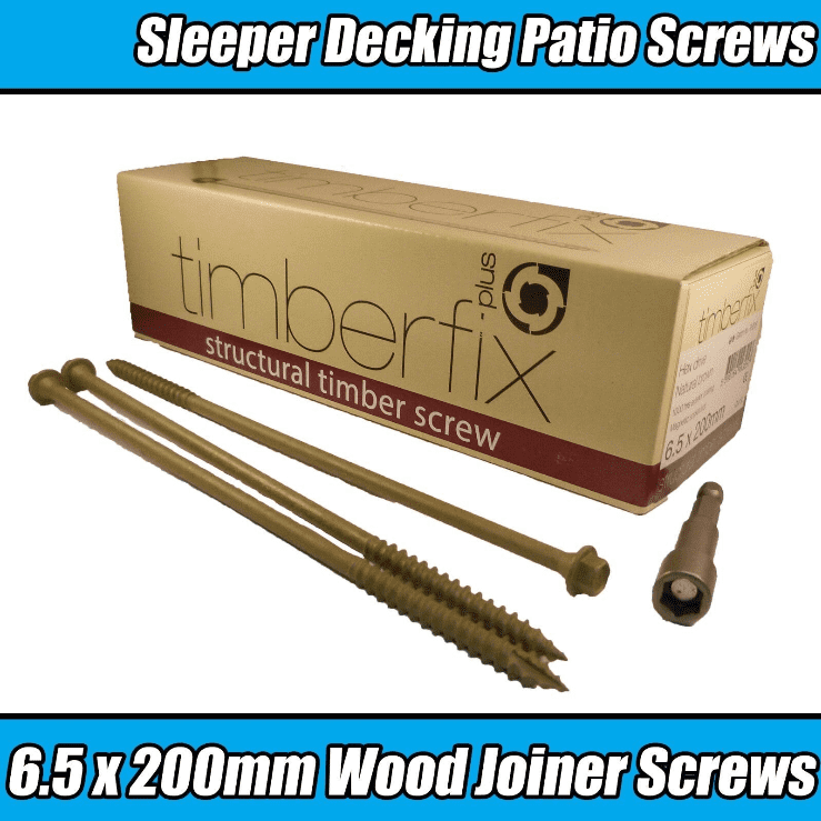 6.5mmx200mm 8" Timber Lock Timberfix Structural Patio Decking Wood Hex Screws
