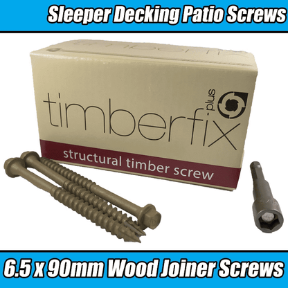 6.5mmx90mm Hex Wood Screws Timberfix Railway Sleeper Decking Patio Timberlock