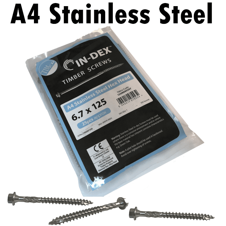 6.7X125mm 5" Index Stainless Steel A4 Landscape Sleeper Wood Timber Hex Screws
