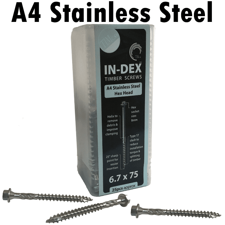 6.7X75mm 3" Index Stainless Steel A4 Landscape Sleeper Wood Timber Hex Screws