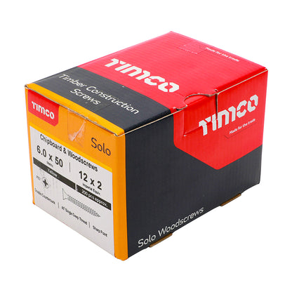 200x Timco 12G 6mm Solo Woodscrews Zinc Yellow Pozi Countersunk 40mm - 200mm