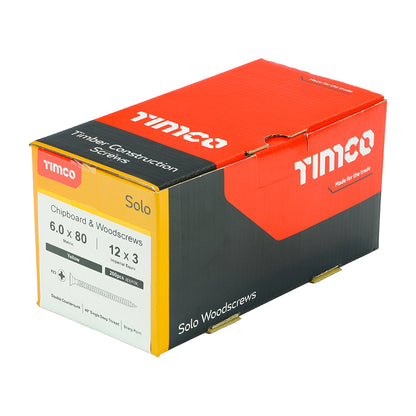 200x Timco 12G 6mm Solo Woodscrews Zinc Yellow Pozi Countersunk 40mm - 200mm