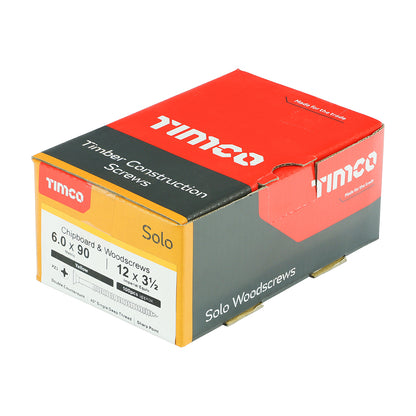 200x Timco 12G 6mm Solo Woodscrews Zinc Yellow Pozi Countersunk 40mm - 200mm