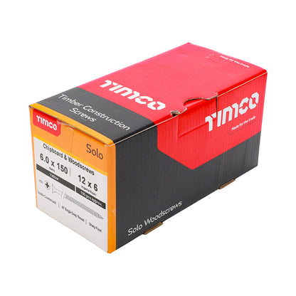 200x Timco 12G 6mm Solo Woodscrews Zinc Yellow Pozi Countersunk 40mm - 200mm