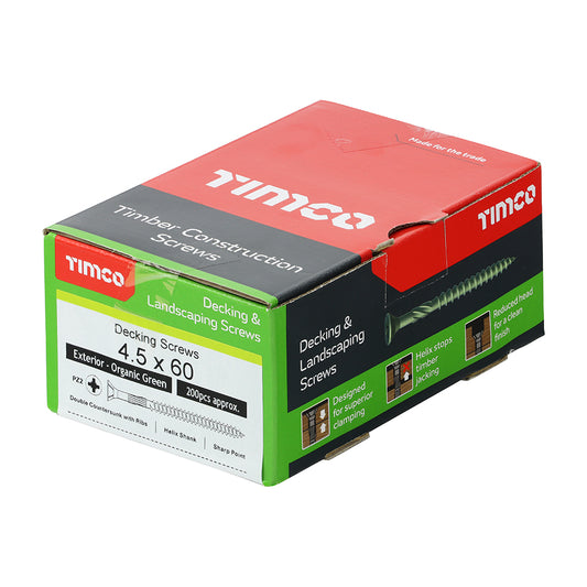 4.5x60mm 9G Timco Solo Wood Timber Decking Screws Green Coated Pozi Drive