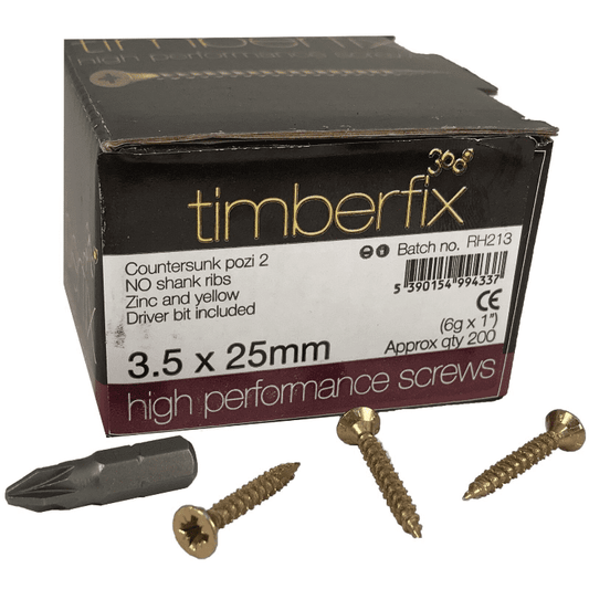 6G 3.5mmx25mm Premium Cutter Thread Wood Screws  Pozi Csk Timberfix 360 Gold
