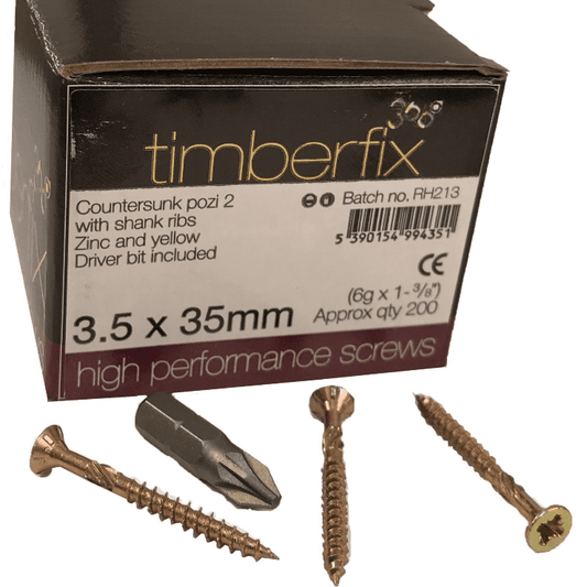 6G 3.5mmx35mm Premium Cutter Thread Wood Screws  Pozi Csk Timberfix 360 Gold