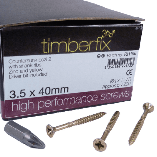 6G 3.5mmx40mm Premium Cutter Thread Wood Screws  Pozi Csk Timberfix 360 Gold