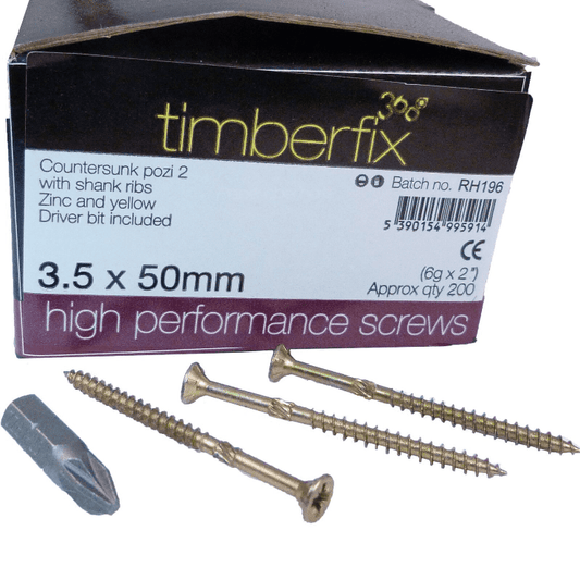 6G 3.5mmx50mm Premium Cutter Thread Wood Screws  Pozi Csk Timberfix 360 Gold
