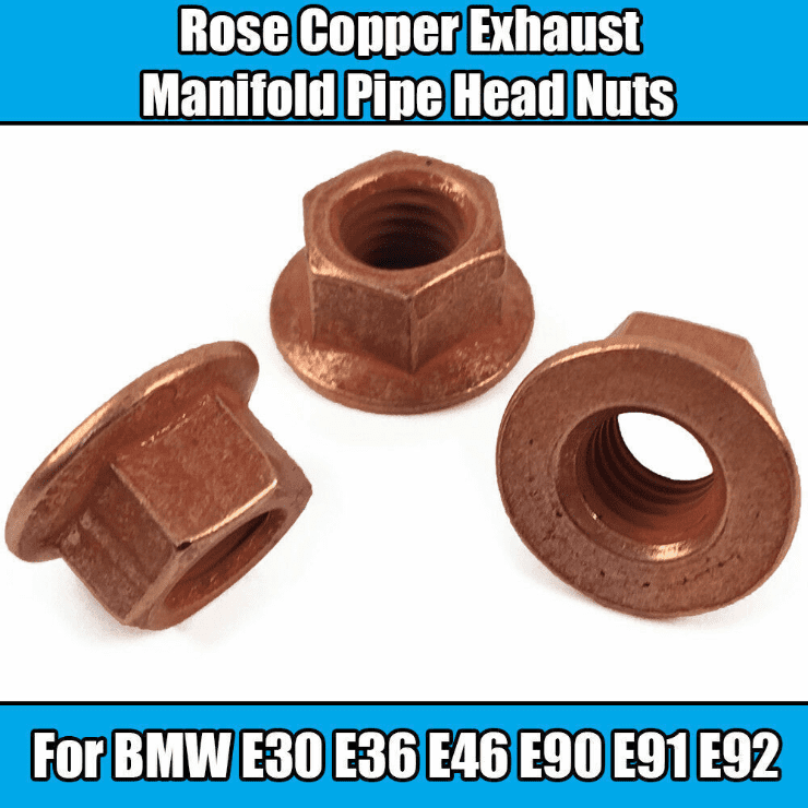 8x M8 Copper Flange Stud Nuts for BMW E30 E21 Exhaust Manifold Pipe