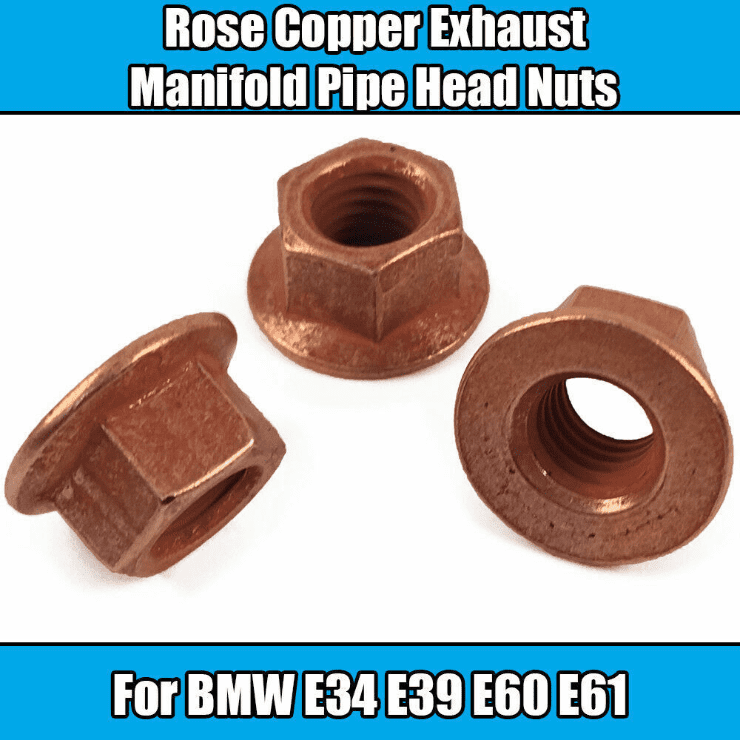 8x M8 Copper Flange Stud Nuts for BMW E30 E21 Exhaust Manifold Pipe