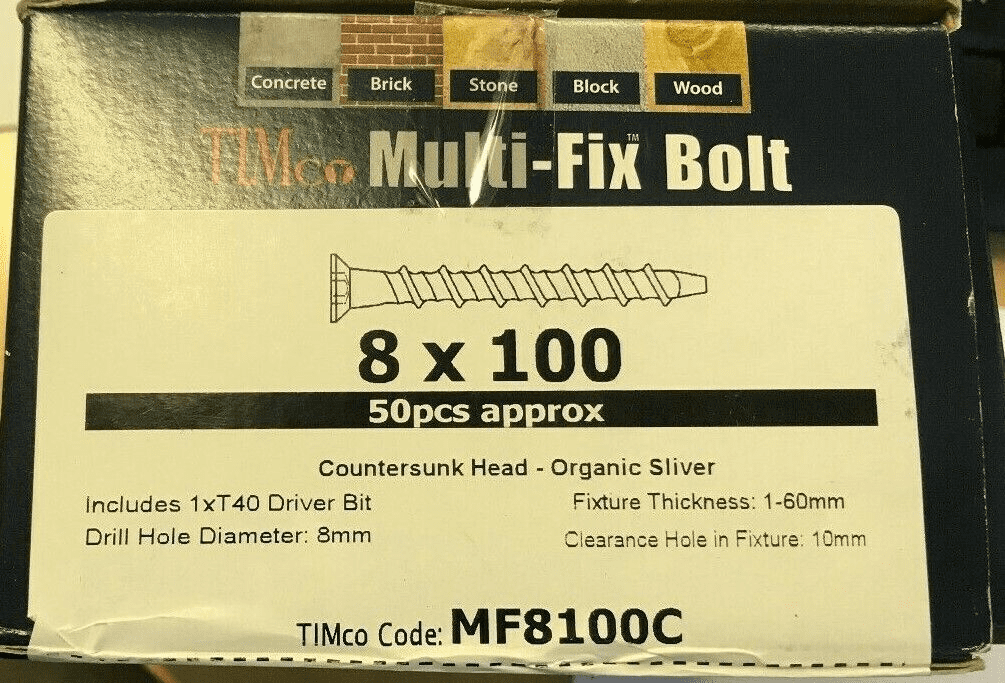 8X100mm 4" Timco Masonry Countersunk Multi-Fix Bolt Screw