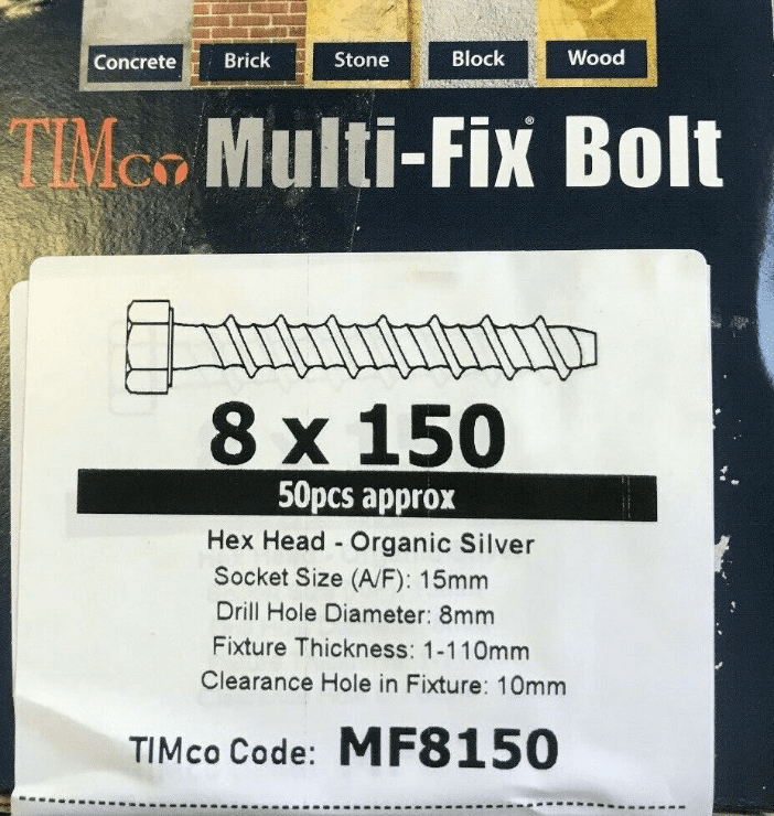8X150mm 6" Timco Masonry Multi-Fix Bolt Screw Anchor Fixing