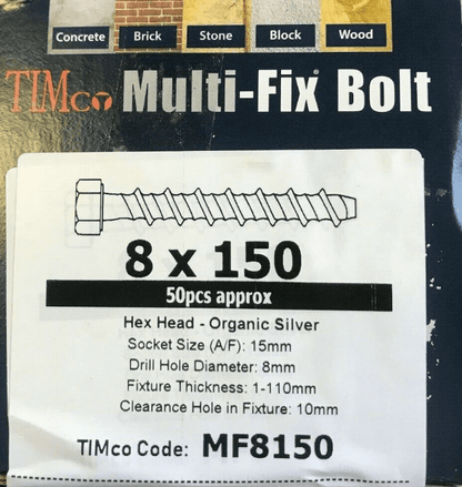 8X150mm 6" Timco Masonry Multi-Fix Bolt Screw Anchor Fixing