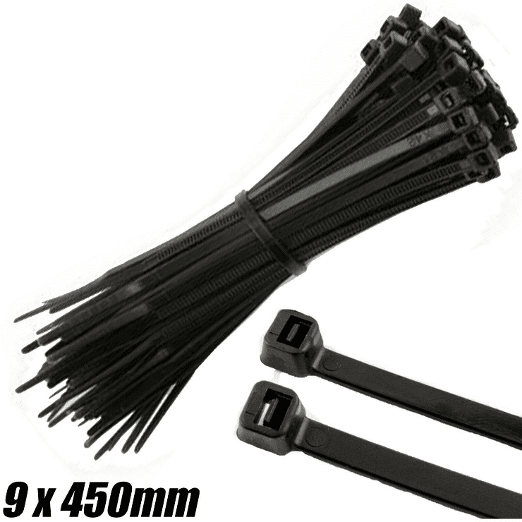 9X450mm Heavy Duty Black Nylon Cable Ties For Racking, Pipes
