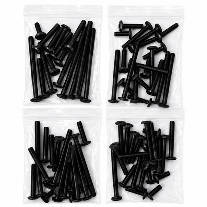 Mixed Bags of Furniture Connector Bolts in Black, Bronze, Bright Zinc, and Yellow