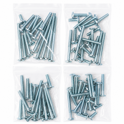 Mixed Bags of Furniture Connector Bolts in Black, Bronze, Bright Zinc, and Yellow