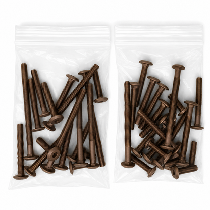 Mixed Bags of Furniture Connector Bolts in Black, Bronze, Bright Zinc, and Yellow