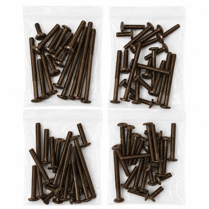 Mixed Bags of Furniture Connector Bolts in Black, Bronze, Bright Zinc, and Yellow