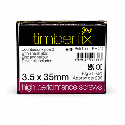Box of 200x Timberfix 360 6g 3.5x35mm Premium Cutter Thread Wood Screws Countersunk Pozi Head Yellow Zinc