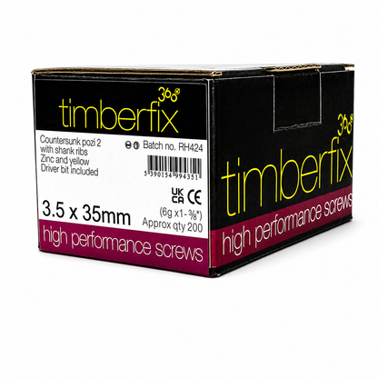 Box of 200x Timberfix 360 6g 3.5x35mm Premium Cutter Thread Wood Screws Countersunk Pozi Head Yellow Zinc