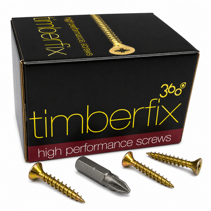 Box of 200x Timberfix 360 6g 4.0x25mm Premium Cutter Thread Wood Screws Countersunk Pozi Head Yellow Zinc