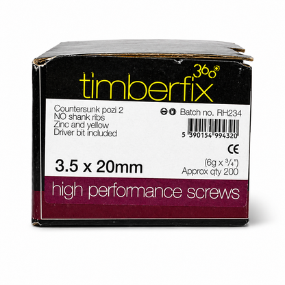 Box of 200x Timberfix 360 6g 3.5x20mm Premium Cutter Thread Wood Screws Countersunk Pozi Head Yellow Zinc