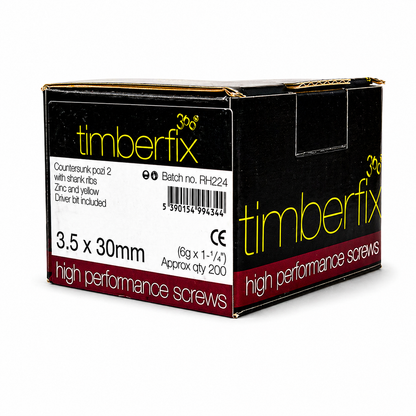 Box of 200x Timberfix 360 6g 3.5x30mm Premium Cutter Thread Wood Screws Countersunk Pozi Head Yellow Zinc