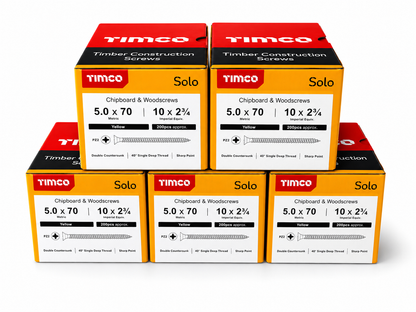 1000x Timco 10G 5mm Solo Wood Screws Yellow Pozi Countersunk Chipboard 25mm - 100mm