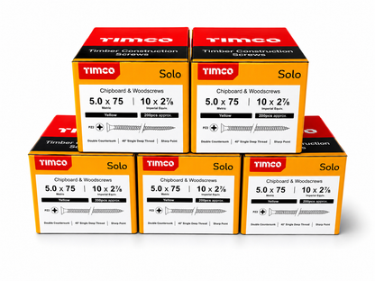 1000x Timco 10G 5mm Solo Wood Screws Yellow Pozi Countersunk Chipboard 25mm - 100mm