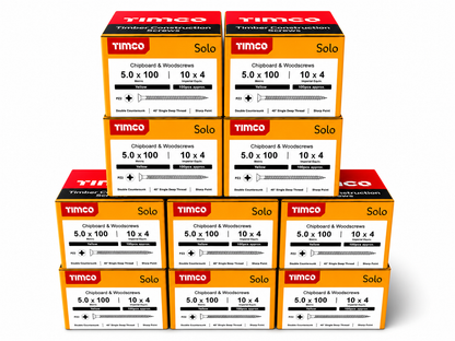 1000x Timco 10G 5mm Solo Wood Screws Yellow Pozi Countersunk Chipboard 25mm - 100mm