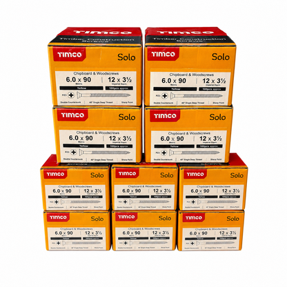 1000x Timco 12G 6mm Solo Wood Screws Yellow Pozi Countersunk Chipboard 40mm - 150mm